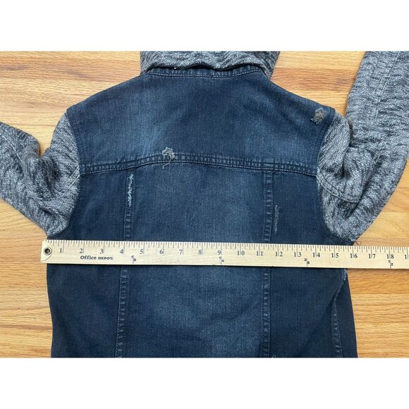 Free People Women's Jacket Basic Denim Hooded Faded Distressed Collared XS Blue - Picture 7 of 8